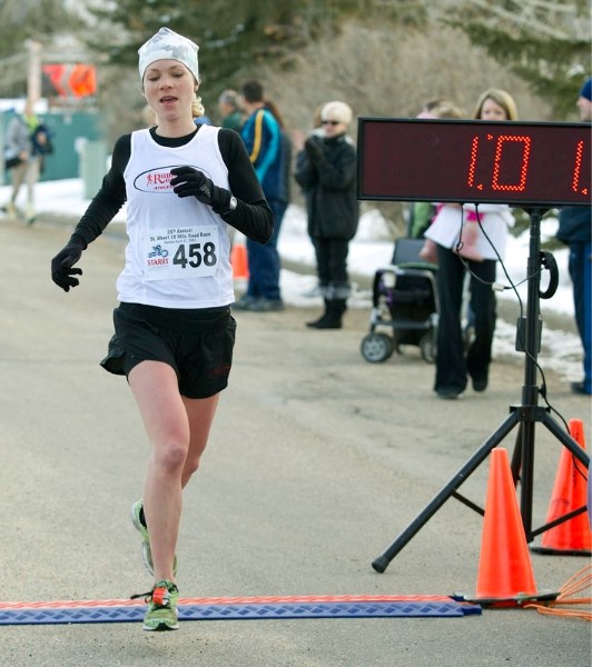 Sarah Bergeron was the first female to cross the finish line at the 26th annual St. Albert 10-Mile Road Race. The University of Alberta student was clocked at one hour