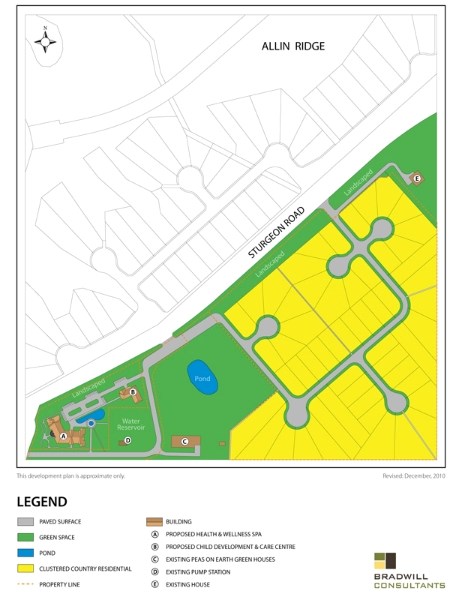This map shows the 57 acreage lots (yellow) proposed for the Green Hennessey subdivision