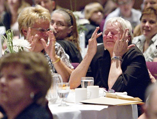 St. Albert resident and 35-year volunteer Anna Rodger reacts to the news that she is the Volunteer Citizen of the Year during the awards banquet held at the St. Albert
