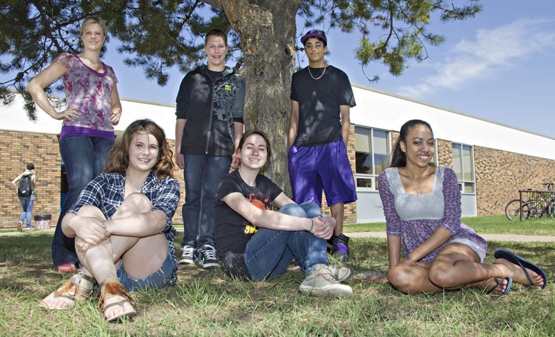 (L-R) Paul Kane high school science teacher Candice Jwaszko along with students Shayna Harris