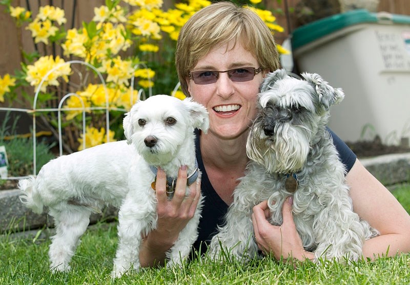 Tracy Cole and her two dogs Olie and Sophie gear up for this weekend&#8217;s seventh annual SCARS Tails on the Trail walk along the Sturgeon River this Saturday at Lions