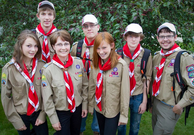 Members of the 13th St. Albert Venturer Scouts and 1st Morinville Venturer Scouts are headed to Sweden on Friday for the World Scouts Jamboree. Back row (L-R): Daniel Sande