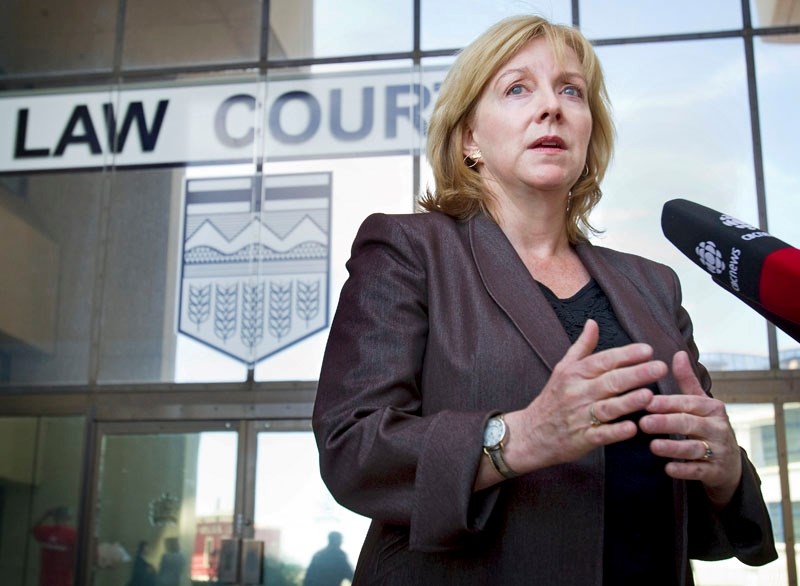 Crown prosecutor Patricia Innes speaks to the media Monday afternoon outside the Edmonton Law Courts after a judge declared Gary Edwin Mattson a dangerous offender. Mattson