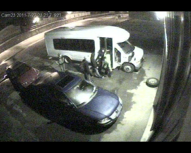 Security video from the evening of July 22 captured five young males vandalizing a white mini-bus that was parked in the staff parking lot on the south side of Paul Kane High 