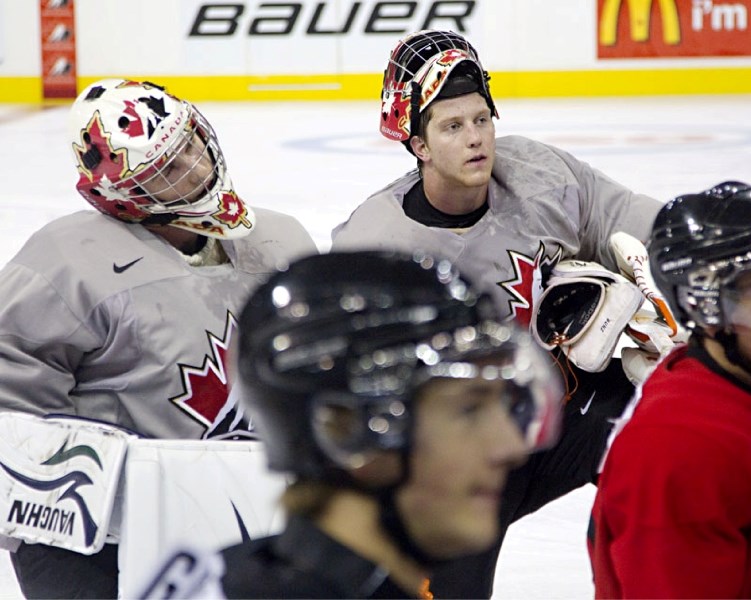 St. Albert netminder Tyler Bunz listens to instructions at the national junior team&#8217;s summer development camp Thursday at Rexall Place. The Edmonton Oilers&#8217; draft 