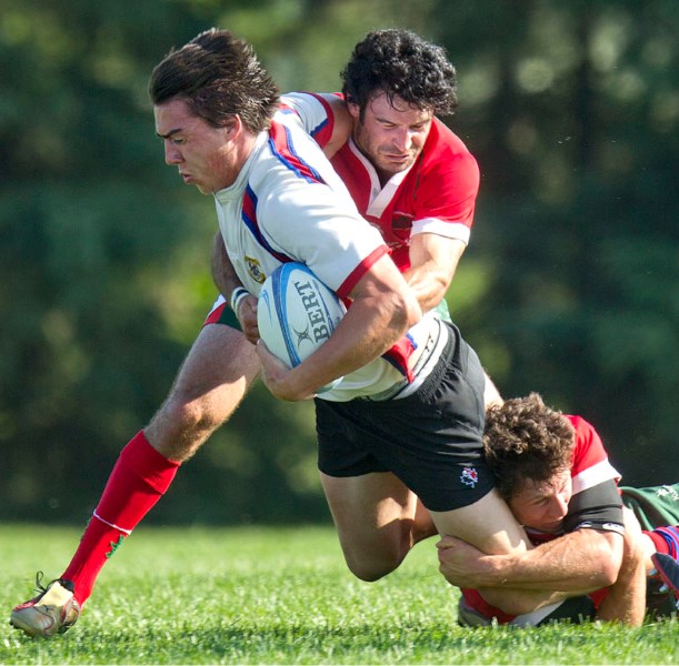 It took two Strathcona Druids to haul down eight-man Kyle Baillie in Saturday&#8217;s premier match at the St. Albert Rugby Football Club. The home team rebounded from an