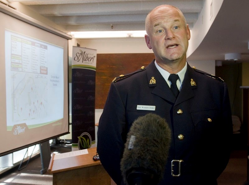 Insp. Warren Dosko talks to the media at a press conference held Friday morning at St. Albert Place after the City of St. Albert and local RCMP unveiled the new Community