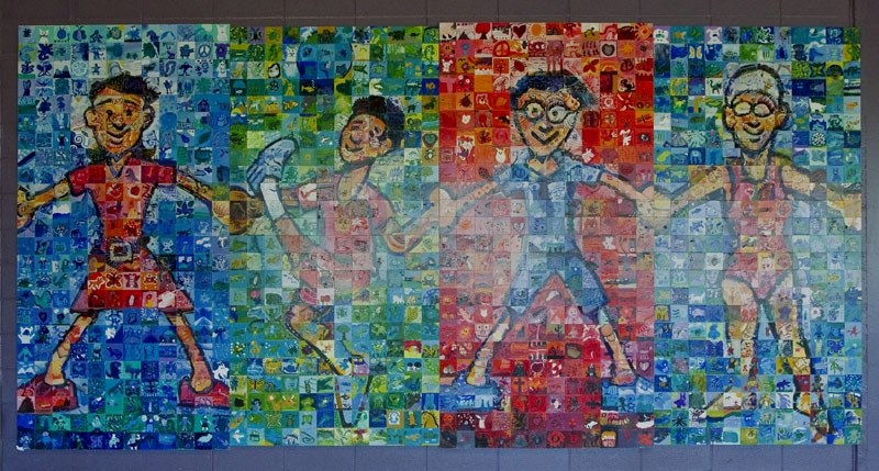 The Pubble People mural is located inside the leisure ice area at Servus Place.