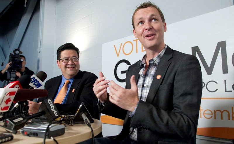 Progressive Conservative leadership candidate Gary Mar (left) held a news conference Tuesday morning at his campaign office on Whyte Avenue in Edmonton to announce that