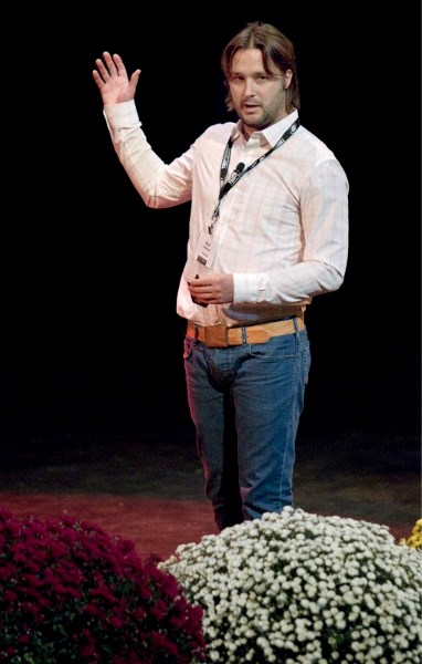 Kori Chilibeck discusses social entrepreneurship at the first annual TEDxStAlbert event Wednesday at the Arden Theatre. The event