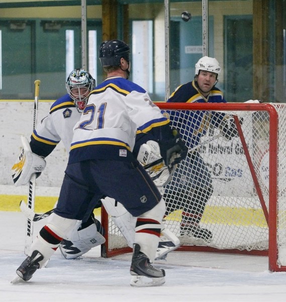 Team White goalie Jim Bladon