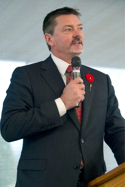 Spruce Grove-Sturgeon-St. Albert MLA Doug Horner talks economics at the St. Albert Chamber of Commerce luncheon at the Sturgeon Valley Golf Club on Wednesday afternoon.