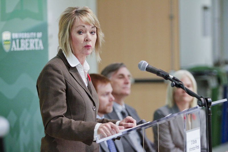 Environment Minister Diana McQueen unveils the Alberta government&#8217;s new oilsands information website at the University of Alberta last Thursday.