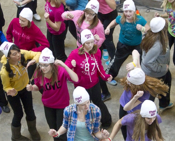 Students from five St. Albert schools showed up for a flash mob anti-bullying rally at Kingsway Mall on Thursday morning as part of National Bullying Awareness Week.