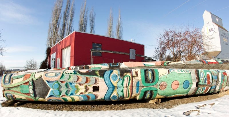 The colourful totem pole that used to stand proudly in Lions Park now lays ignored and broken in the public works yard on Meadowview Drive.