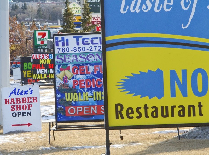 Portable signs line St. Albert Trail. St. Albert&#8217;s city council recently approved a fee increase in the hope that some businesses will forego the signs