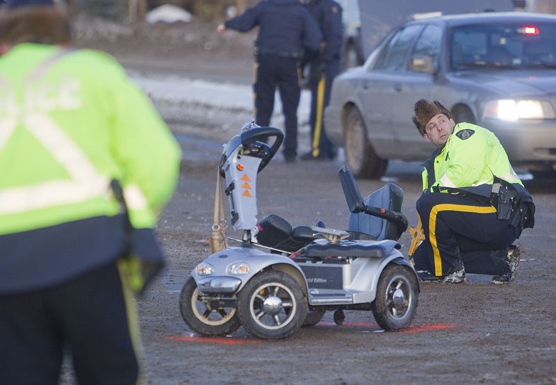 UNDER INVESTIGATION – St. Albert RCMP are investigating a collision between a pedestrian riding a motorized scooter and a car at the intersection of Bellerose Drive and