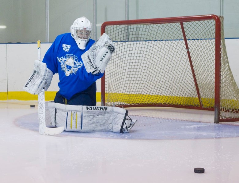 THE PUCK STOPS HERE – Matt Murray takes lessons twice a week at Gold in the Net goalie training school in Campbell Business Park. The family-run operation trains some 700