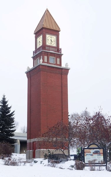 UNDER STUDY – A team from the U of A is taking measurements of the temperature and movement of bricks inside and outside the clock tower as part of a study on the aging of