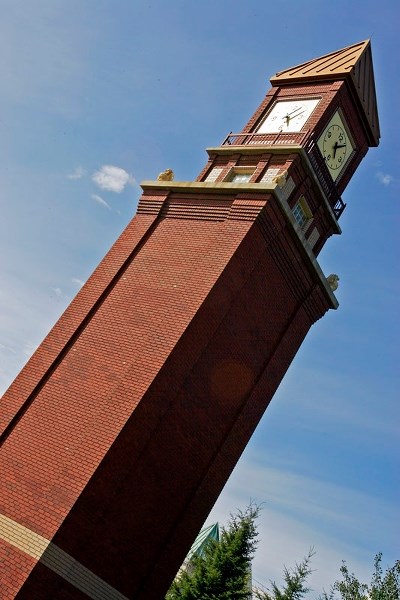 BACK IN BUSINESS – The clock tower in downtown St. Albert was built in 1995 as a masonry research testing facility. After a long hiatus