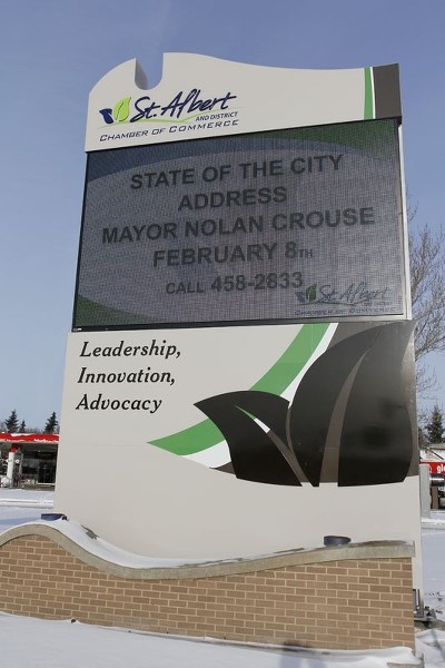 BANNED? The St. Albert Chamber of Commerce operates this digital sign on the trail. The question is how would it be affected by a ban on political signs as proposed Coun.