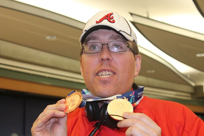 PODIUM FINISHER &#8211; Alpine skier Larry Green of St. Albert shows off his bronze medals from the 10th annual Special Olympics World Winter Games in PyeongChang