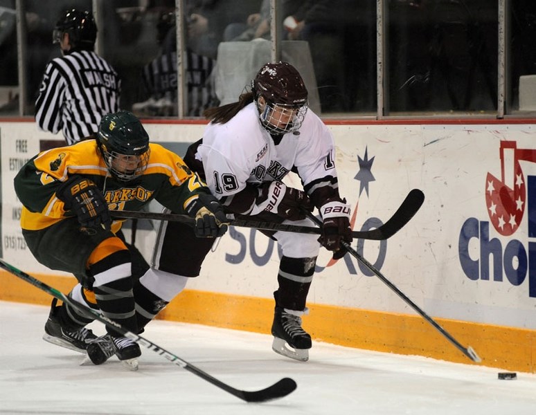 SOPHOMORE RAIDER &#8211; Melissa Kueber (19) of the Colgate Raiders has five goals and four assists in 20 games in her sophomore season with the Eastern College Athletic