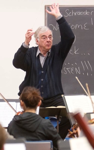 GENUINE ENTHUSIASM – Edmonton Youth Orchestra conductor Michael Massey leads a recent rehearsal at the University of Alberta.