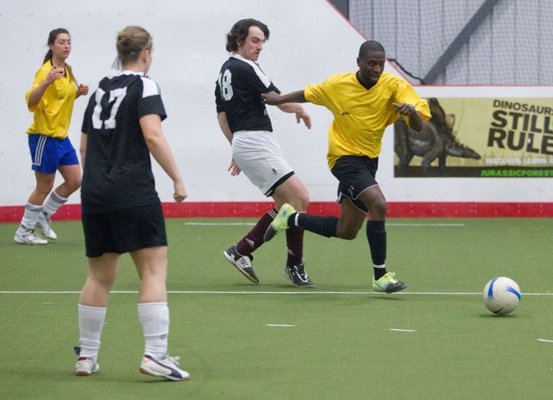 KNOBLOCH TOURNAMENT &#8211; Players from Team Awesome and Co-ed Pirates kicked the ball around Saturday afternoon at the Dieter Knobloch Memorial Adult Tournament at Servus