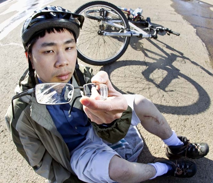 CRASHED – Gazette reporter Kevin Ma was struck by a car while riding his bike last August