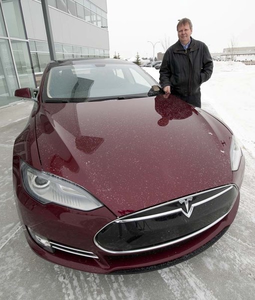 FAST ELECTRIC – A Tesla Model S owned by St. Albert&#8217;s Ron Simonsmeier will be among the 40 cars featured at the electric vehicle showcase on April 27.