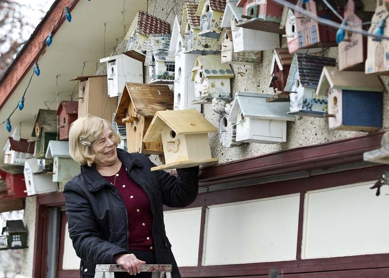 BIRDHOUSE LADY – St. Albert resident Anne Jwaszko has 84 birdhouses mounted throughout her backyard. Two others