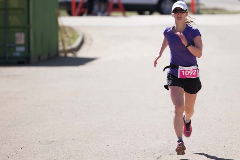 FEMALE CHAMPION &#8211; Cassandra Fennell motors towards the finish line to win the female crown at the third annual Leading Edge RunWild Marathon on Sunday morning. The