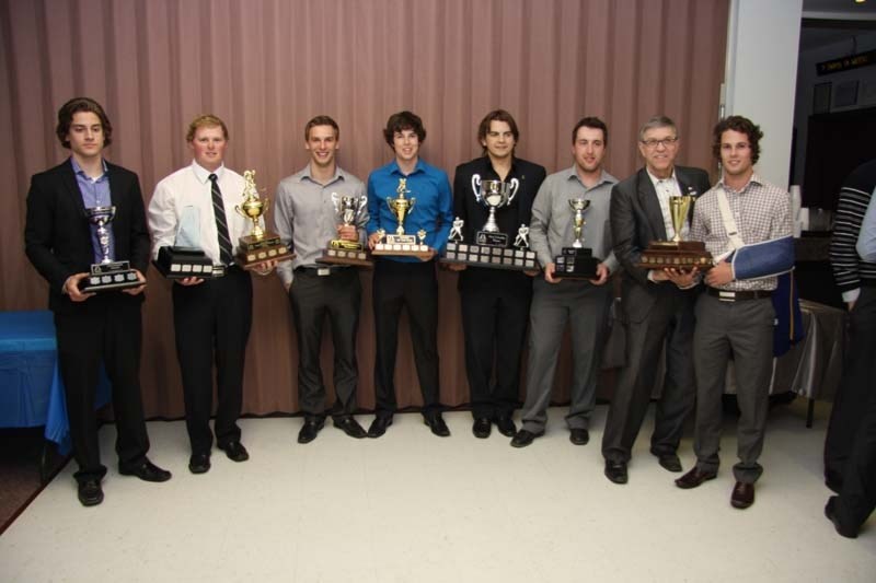 AWARD WINNERS &#8211; Awards were handed out to the following St. Albert Merchants at the junior B team&#8217;s banquet this week: (L-R) Alex Hawirko (leadership award)
