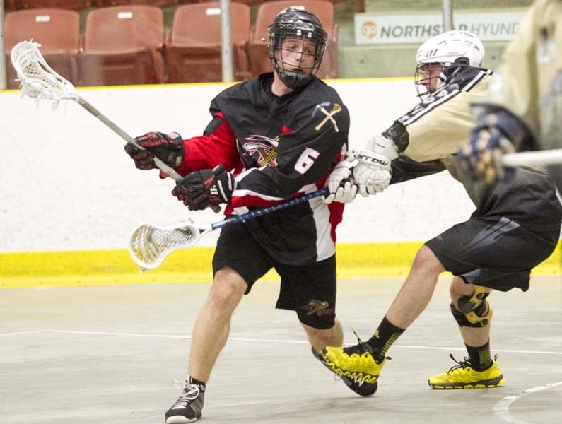 POSSESSION PLAY &#8211; Steve Tessarola of the St. Albert Miners controls the ball against the Spruce Grove Slash in last week&#8217;s senior B home opener in the Rocky