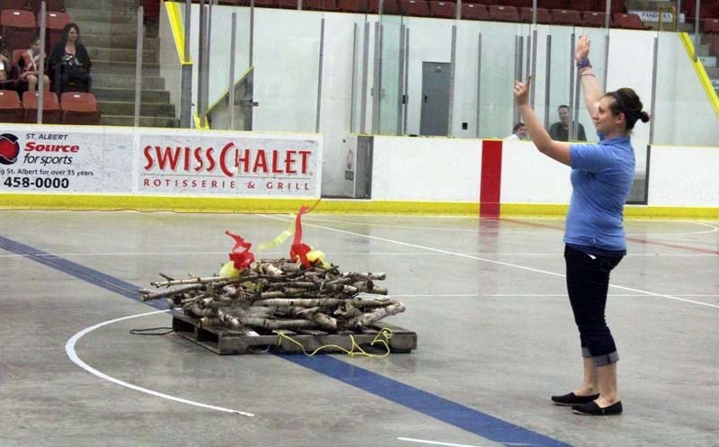 FAUX FIRE – The Girl Guide Rally at Servus Place last weekend featured a campfire of sorts. A thousand Girl Guides were at the rally.