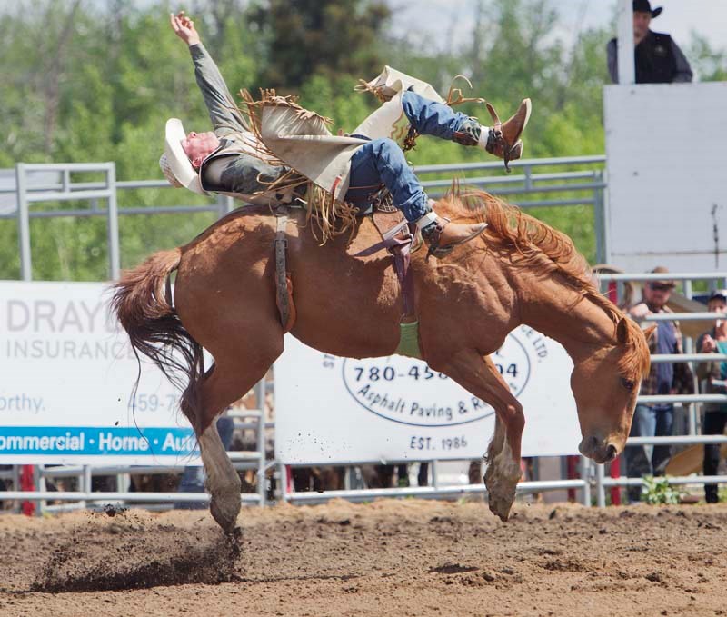 MAKIN&#8217; HAY – Bareback rider Conner Bibaud of Stony Plain rides Amazing Grace on Sunday