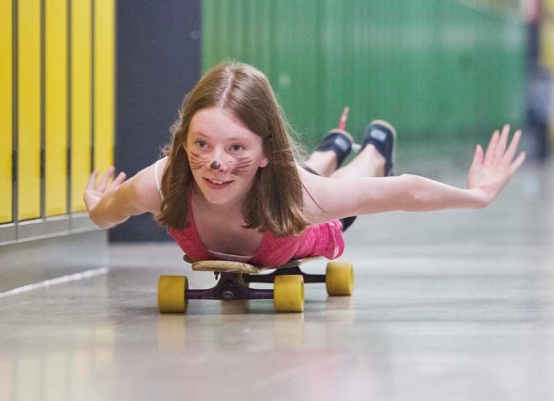 EASY DOES IT – Grade 7 student Brenna Wallace rides a skateboard as W.D. Cuts held its innagural Move it Day on May 31 with students participating in non-competitive