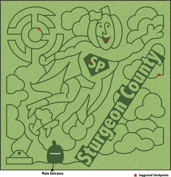 NOT MAGIC – This map of a series of corn mazes in Sturgeon County was developed by a Missouri-based corn maze expert who employs GPS technology to outline the designs and cut 
