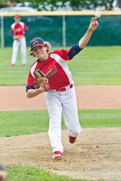 PULLING THE TRIGGER &#8211; Dylan Gates twirled a two-hitter and struck-out nine to record his fifth win of the season for the bantam AAA St. Albert Cardinals in last