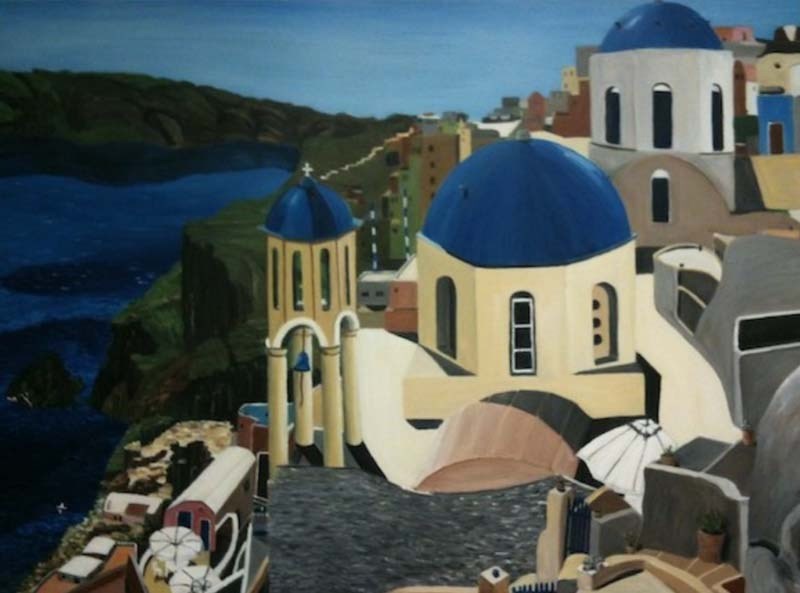 STRIKING DOMES – The Blue Domes of Oia by Bill Carstairs was inspired by a trip to the Greek Island of Santorini.