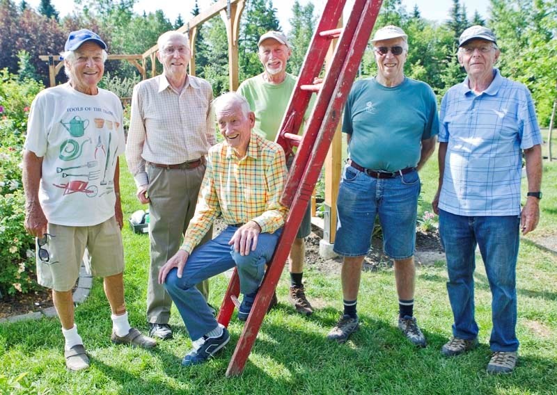 IN GOOD STANDING – Members of the self-proclaimed Old Boys&#8217; Club take a break from work for a photo at the St. Albert Botanic Park. Pictured are (left to right): John