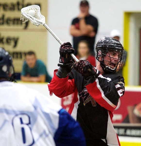 GAME STAR &#8211; St. Albert Miners&#8217; captain Nate Schmidt sets up for a shot in game two in the best-of-five senior B semifinal against the Calgary Mountaineers in the