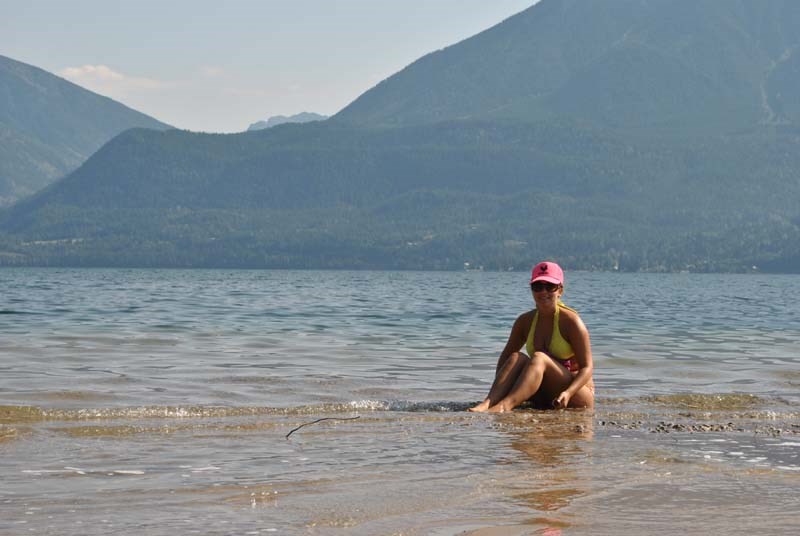 Robin Mentz cools off in Slocan Lake during a family camping trip.