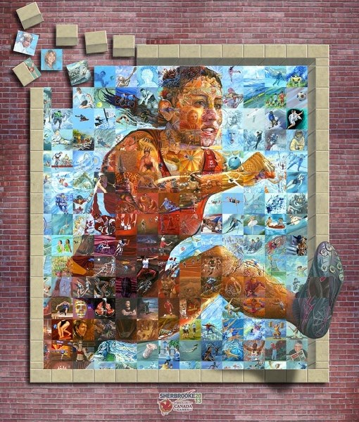 SPORTS MURAL – Local artists contributed panels to this 3D mural mosaic