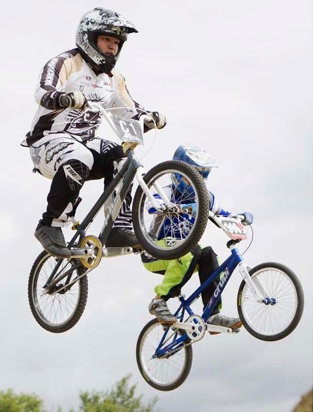 SPINNING WHEELS &#8211; BMX bikers grab some air at the Riel Recreation Park facility at last year&#8217;s provincial 7 and 8 and Canada Cup 3 and 4 series races. Next