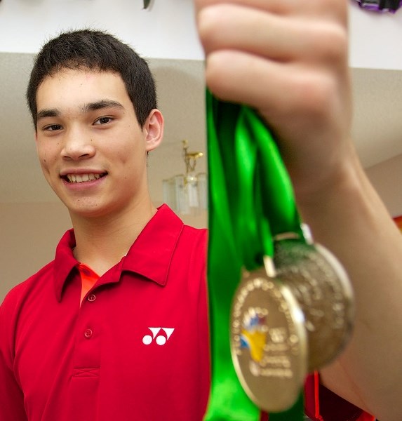 PAN AM MEDALS &#8211; Ty Lindeman of St. Albert displays his medals from the Pan American Junior Badminton Championships in Puerto Vallarta