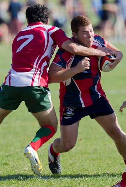 TIGHT GRIP &#8211; Robert Blunden of St. Albert protects the ball against the Strathcona Druids in Saturday&#8217;s 42-27 victory in premier men&#8217;s rugby. It was the