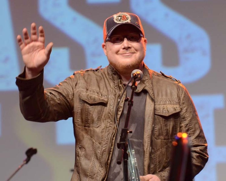 AWARD RECIPIENT – Travis Switzer receives his Canadian Country Music All Star Band Award last Saturday at the Shaw Conference Centre.
