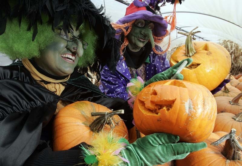 WITCH PUMPKIN? – Two witches check out the pumpkin patch at Prairie Gardens and Greenhouses near Bon Accord. The farm&#8217;s annual Haunted Pumpkin Festival kicks off this